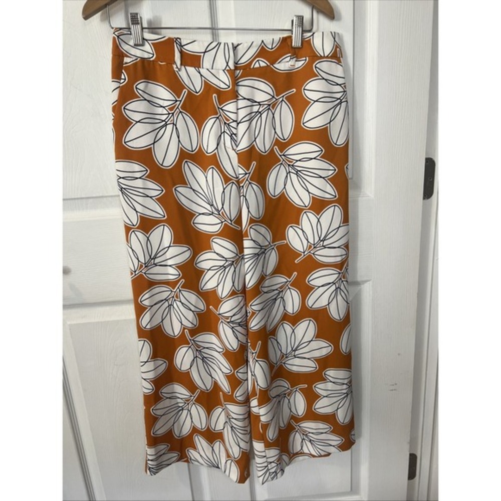 Ann Taylor Factory Size 4 Orange & White Floral Print Wide Leg Crop Pants